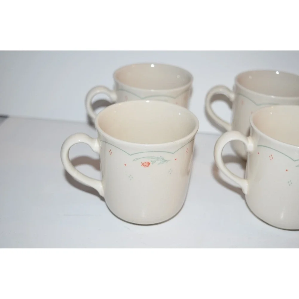 Vtg Corelle Calico Rose Coffe Tea cups mugs set of 4 pink floral